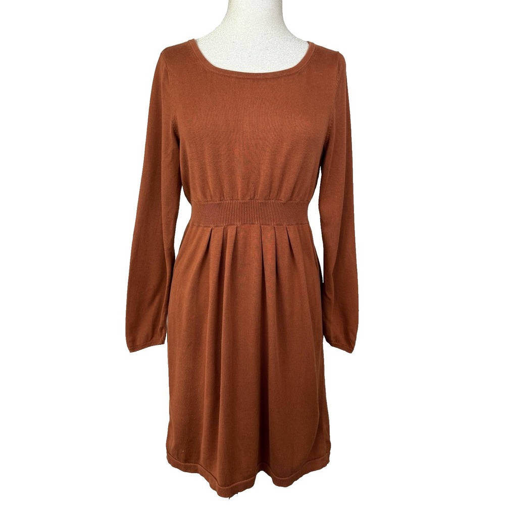 Peruvian Connection Sweater Dress Womens L Rust Knit Long‎ Sleeve Boho Cottage